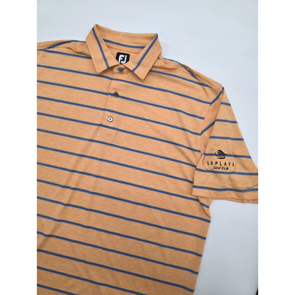 FootJoy Polo Shirt Mens Orange White Blue Striped LaPlaya Golf Club Stretch - XL